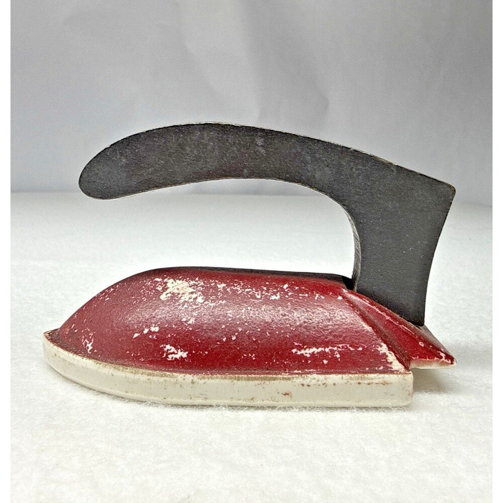 Empire Child's Toy Iron Red White Metal Black Wood Handle Doll Laundry Vintage